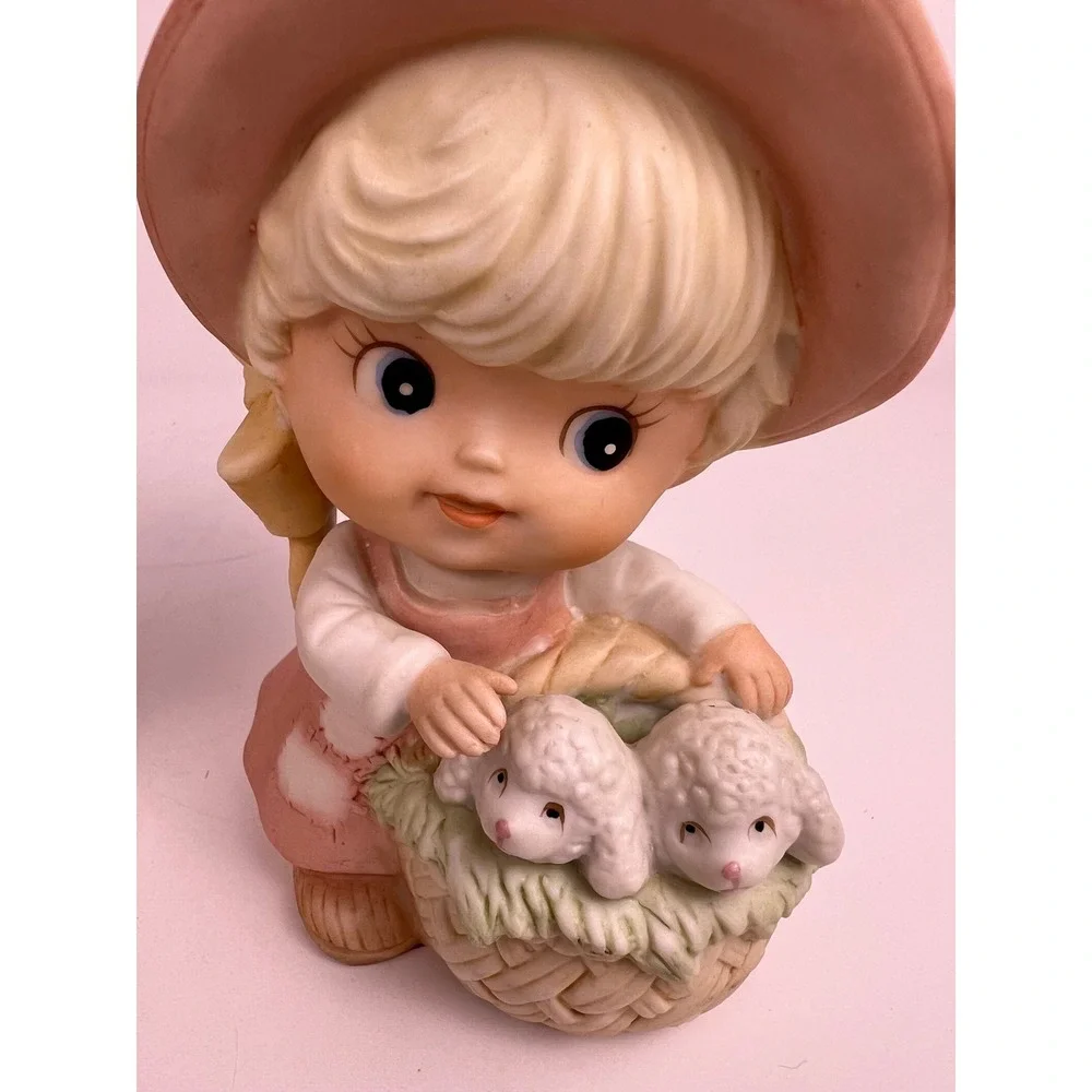 Vintage Homco Boy &‎ Girl Figurines 1418 with Lamb Sheep Ducks